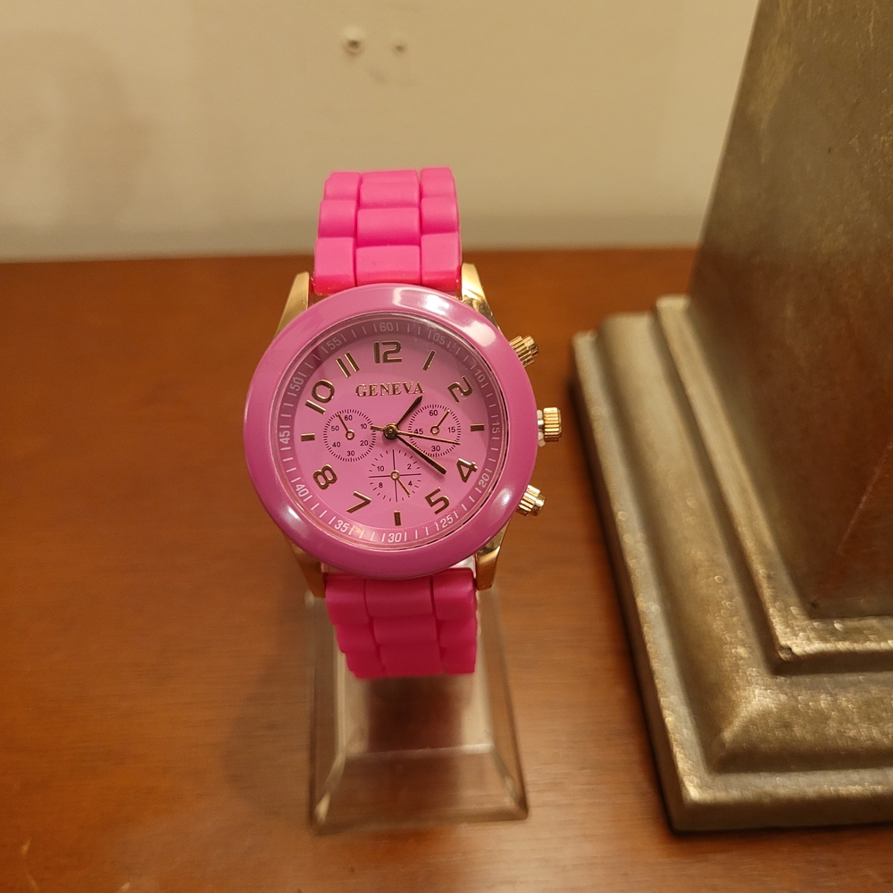 Brand New Dark Pink & Rose Gold Geneva Women's Silicone Watch